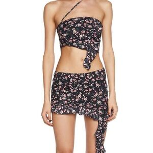 Floral One-Shoulder Crop Top and Skirt Set